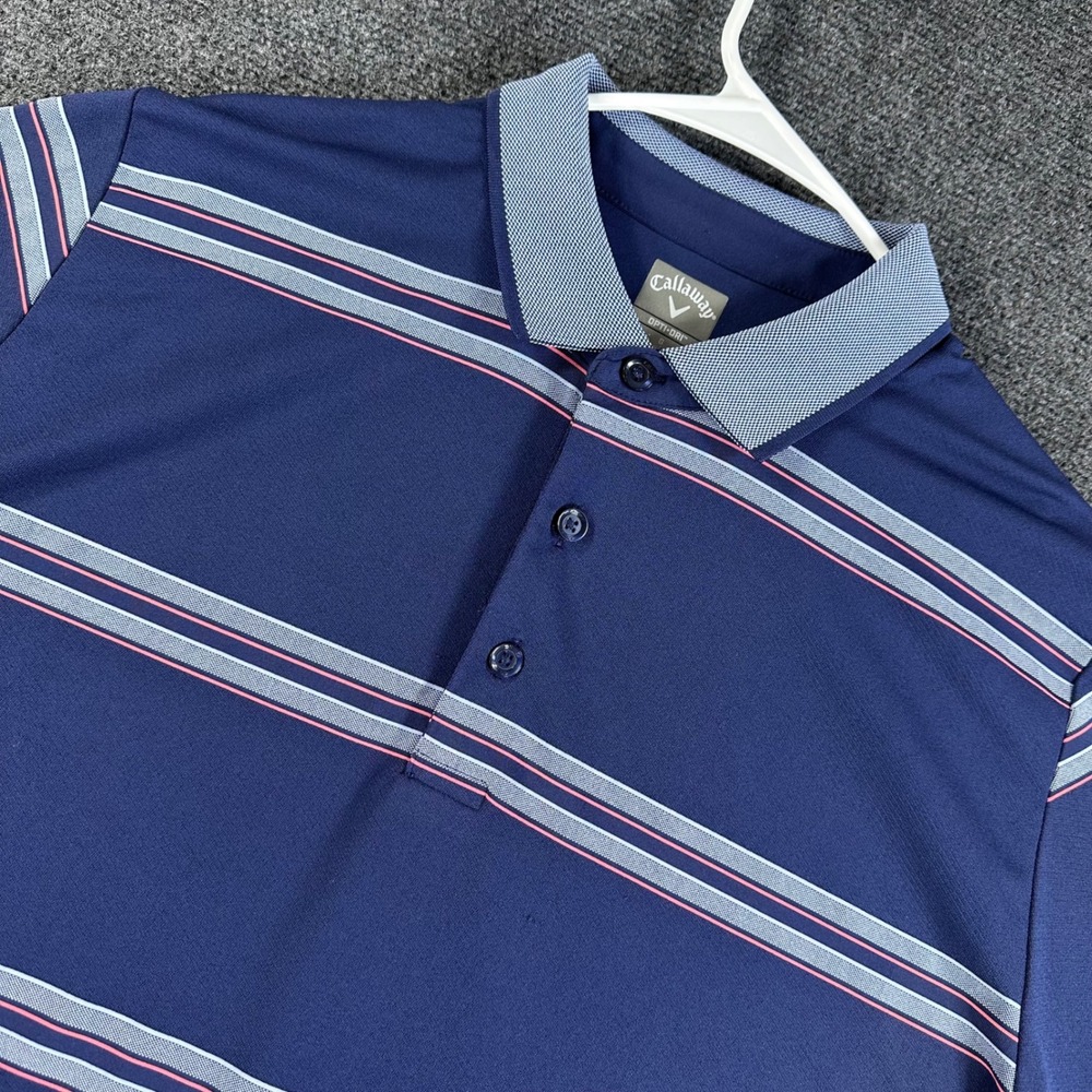 Callaway Mens Opti-Dri Striped Golf Polo Shirt Navy Blue Large L Short Sleeve